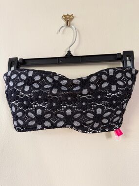 Victoria's Secret Black Floral Lace Strapless Top
